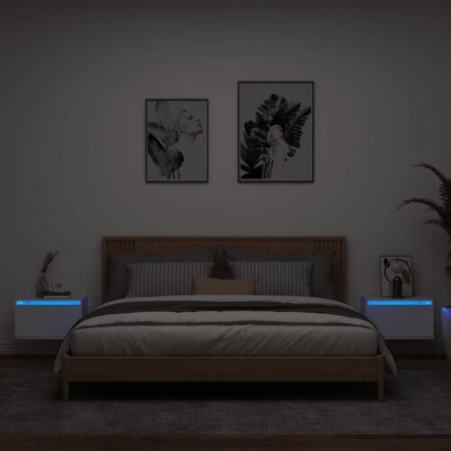 Wall-mounted Bedside Cabinets with LED Lights 2pcs White - Image 12