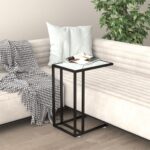 Computer Side Table White Marble 50x35x65cm Tempered Glass