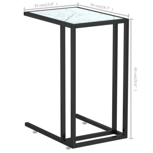 Computer Side Table White Marble 50x35x65cm Tempered Glass - Image 7