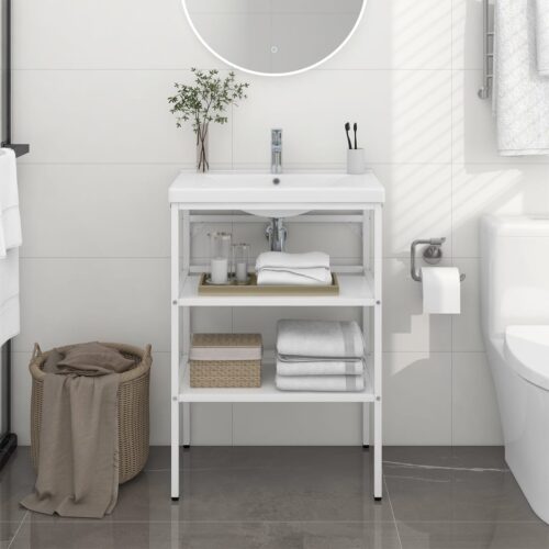 Bathroom Washbasin Frame White 59x38x83cm Iron - Image 9