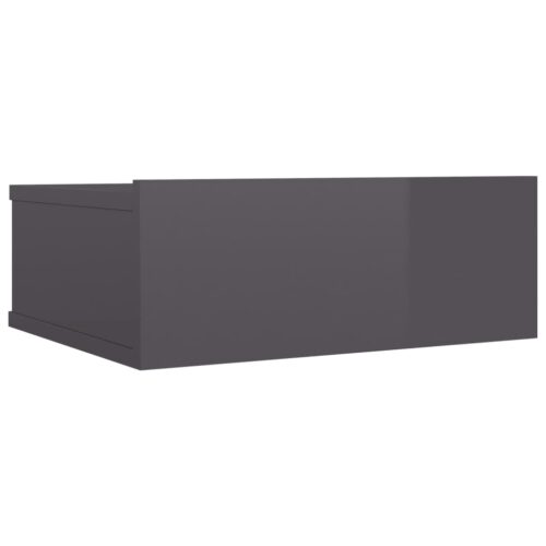 Floating Nightstand High Gloss Grey 40x30x15cm Engineered Wood - Image 2