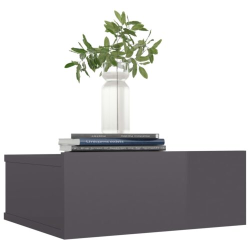 Floating Nightstand High Gloss Grey 40x30x15cm Engineered Wood - Image 3