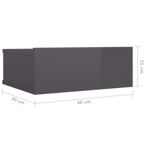 Floating Nightstand High Gloss Grey 40x30x15cm Engineered Wood - Image 7