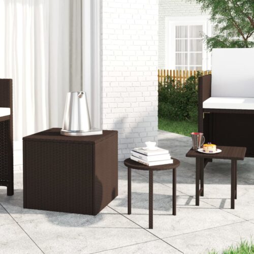 Side Tables 3pcs Brown Poly Rattan