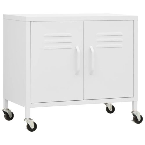 Industrial Steel Cabinet Storage Shelf Table Sideboard Cupboard on Wheels White