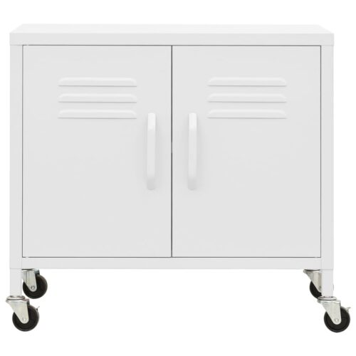 Industrial Steel Cabinet Storage Shelf Table Sideboard Cupboard on Wheels White - Image 3