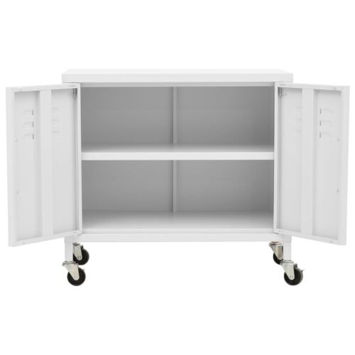 Industrial Steel Cabinet Storage Shelf Table Sideboard Cupboard on Wheels White - Image 6
