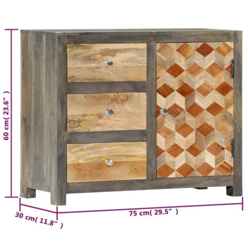 Side Cabinet Grey 75x30x60cm Solid Mango Wood - Image 8
