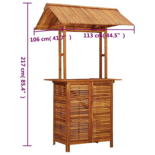 Outdoor Bar Table with Rooftop 113x106x217cm Solid Acacia Wood - Image 10