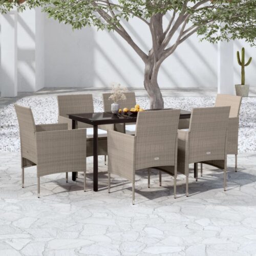 7-Piece Garden Dining Set with Cushions Beige Black Outdoor Patio Lounge Furniture - Image 9