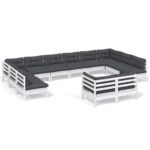 12-Piece Garden Lounge Set with Cushions White Pine Wood Outdoor Patio Furniture