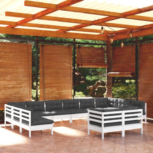 12-Piece Garden Lounge Set with Cushions White Pine Wood Outdoor Patio Furniture - Image 6
