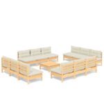 13-Piece Garden Lounge Set with Cream Cushions Pine Wood Outdoor Patio Furniture