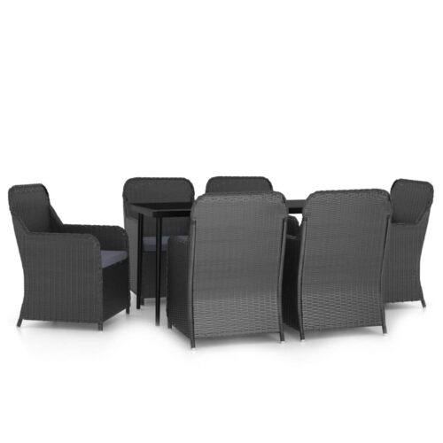 7-Piece Garden Dining Set with Cushions Black Outdoor Patio Lounge Furniture