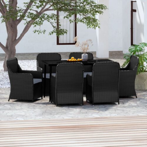 7-Piece Garden Dining Set with Cushions Black Outdoor Patio Lounge Furniture - Image 9