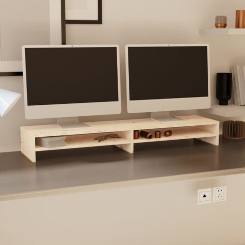 Monitor Stand 100x24x13cm Solid Wood Pine - Image 3