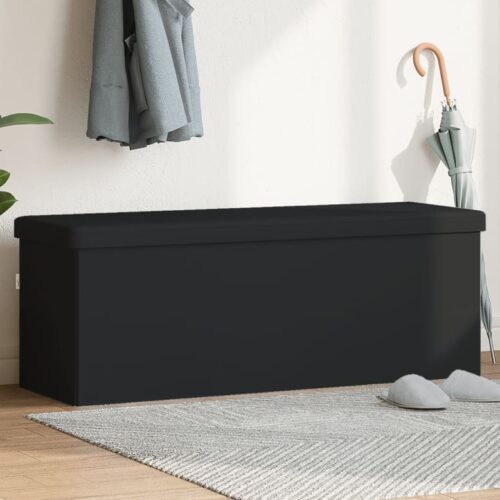 Folding Storage Ottoman Bench Blanket Linen Box Seat Foot Rest Stool PVC Leather