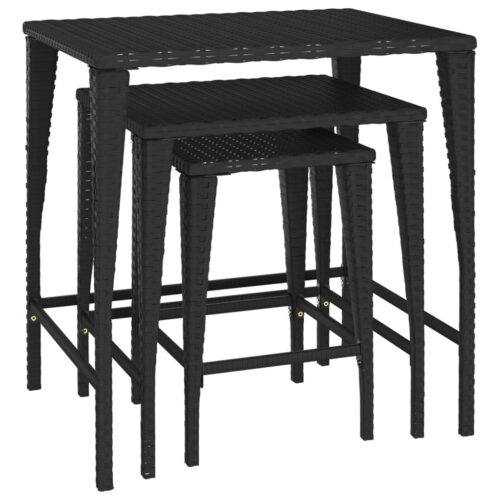 3-Piece Set Nesting Coffee Tables Rattan Garden Patio Outdoor Sofa Lounge Black - Image 2