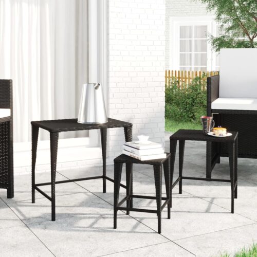 3-Piece Set Nesting Coffee Tables Rattan Garden Patio Outdoor Sofa Lounge Black - Image 9