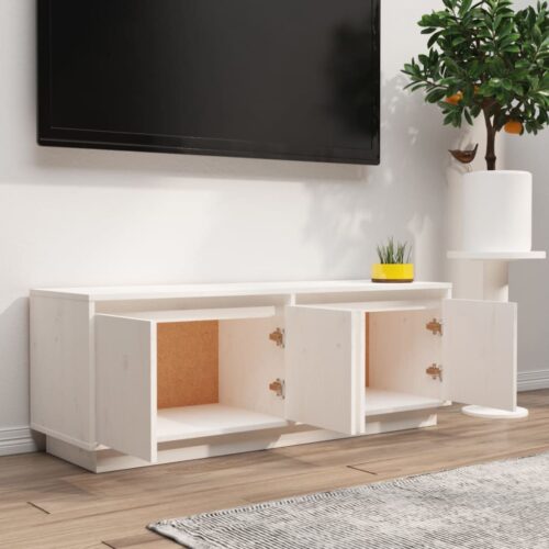 TV Cabinet White 110x34x40cm Solid Wood Pine - Image 3