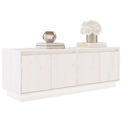 TV Cabinet White 110x34x40cm Solid Wood Pine - Image 4