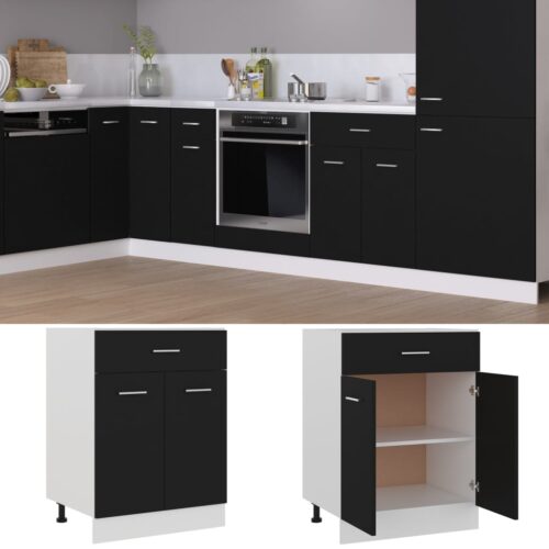 Drawer Bottom Cabinet Black 60x46x81.5cm Engineered Wood - Image 2