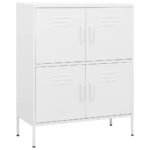 Industrial Steel Cabinet Storage Shelf Console Table Sideboard Cupboard White