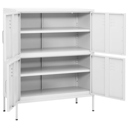 Industrial Steel Cabinet Storage Shelf Console Table Sideboard Cupboard White - Image 6