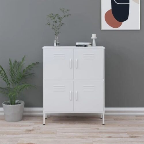 Industrial Steel Cabinet Storage Shelf Console Table Sideboard Cupboard White - Image 11