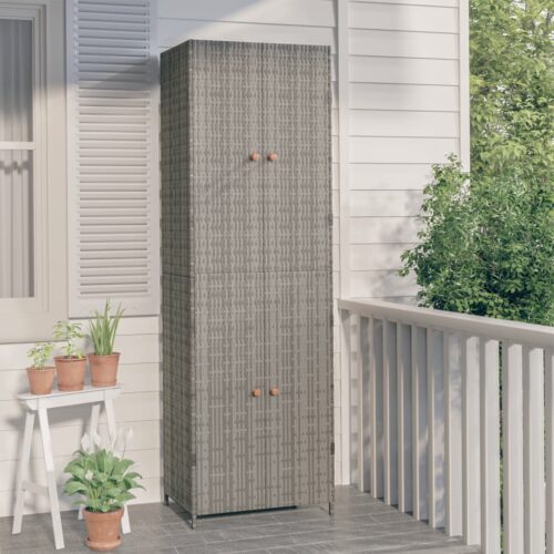 Garden Storage Cabinet Grey 59x40x180cm Poly Rattan - Image 9