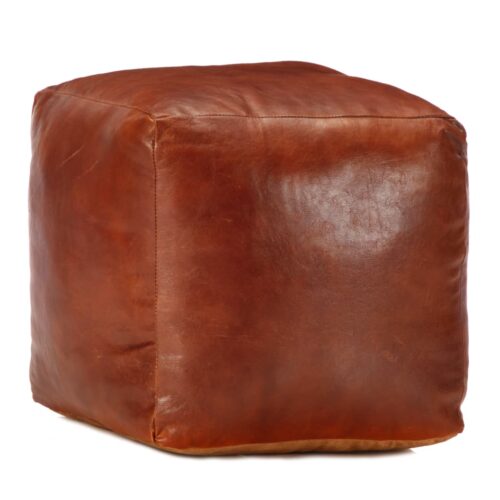 Pouffe Tan 40x40x40cm Genuine Goat Leather