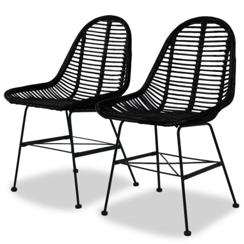 Dining Chairs 2pcs Black Natural Rattan