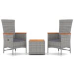 3-Piece Garden Lounge Set Grey Poly Rattan Wicker Outdoor Patio Furniture&Solid Wood Acacia