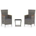 3-Piece Garden Lounge Set with Cushions Poly Rattan Wicker Outdoor Patio Furniture Grey