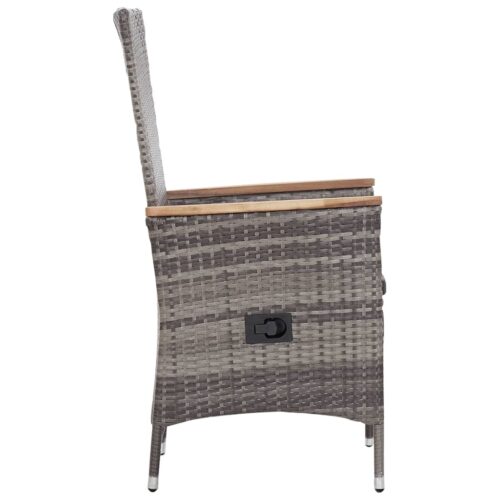 3-Piece Garden Lounge Set with Cushions Poly Rattan Wicker Outdoor Patio Furniture Grey - Image 5