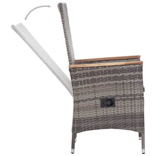 3-Piece Garden Lounge Set with Cushions Poly Rattan Wicker Outdoor Patio Furniture Grey - Image 7