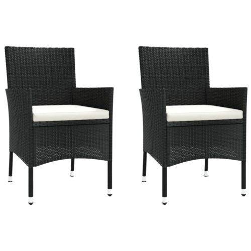 3-Piece Garden Bistro Set with Cushions Black Poly Rattan Wicker Outdoor Patio Furniture - Image 4