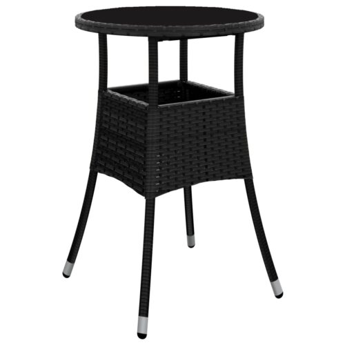 3-Piece Garden Bistro Set with Cushions Black Poly Rattan Wicker Outdoor Patio Furniture - Image 6