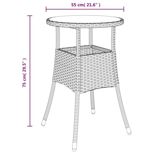 3-Piece Garden Bistro Set with Cushions Black Poly Rattan Wicker Outdoor Patio Furniture - Image 9