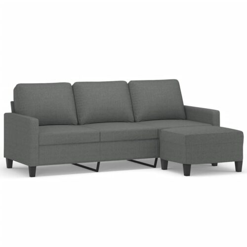 3-Seater Sofa Ottoman Set Lounge Couch Futon Foot Stool Fabric Dark Grey 180cm