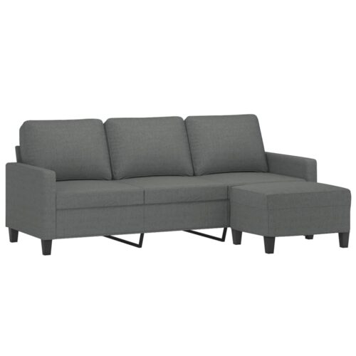 3-Seater Sofa Ottoman Set Lounge Couch Futon Foot Stool Fabric Dark Grey 180cm - Image 3