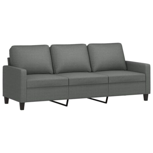 3-Seater Sofa Ottoman Set Lounge Couch Futon Foot Stool Fabric Dark Grey 180cm - Image 4
