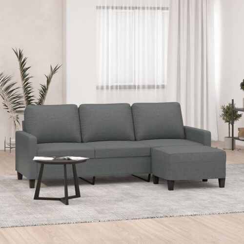 3-Seater Sofa Ottoman Set Lounge Couch Futon Foot Stool Fabric Dark Grey 180cm - Image 8