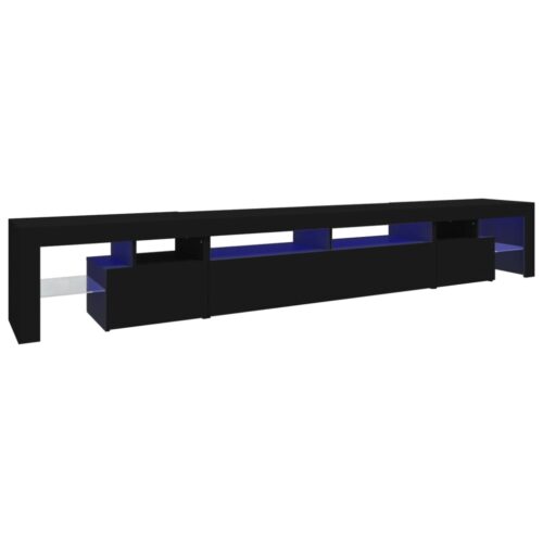 RGB LED Lights TV Cabinet Wooden Entertainment Unit Black