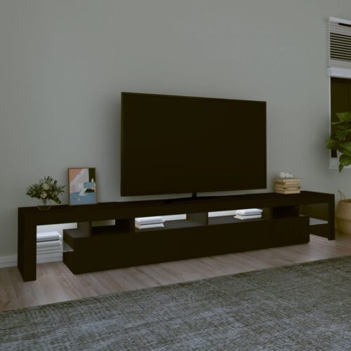 RGB LED Lights TV Cabinet Wooden Entertainment Unit Black - Image 3