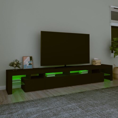 RGB LED Lights TV Cabinet Wooden Entertainment Unit Black - Image 4