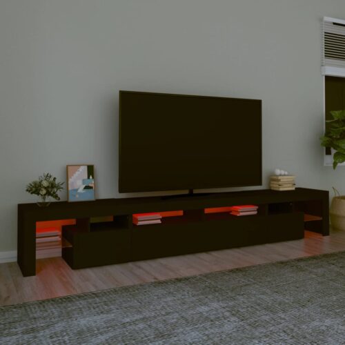 RGB LED Lights TV Cabinet Wooden Entertainment Unit Black - Image 5