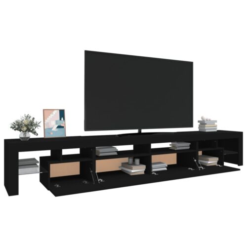 RGB LED Lights TV Cabinet Wooden Entertainment Unit Black - Image 6