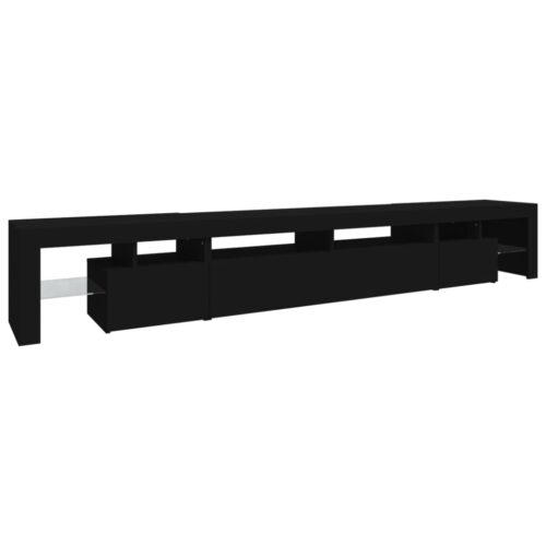 RGB LED Lights TV Cabinet Wooden Entertainment Unit Black - Image 7