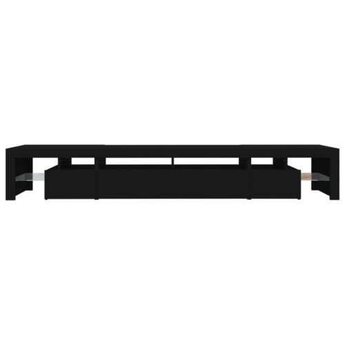 RGB LED Lights TV Cabinet Wooden Entertainment Unit Black - Image 9